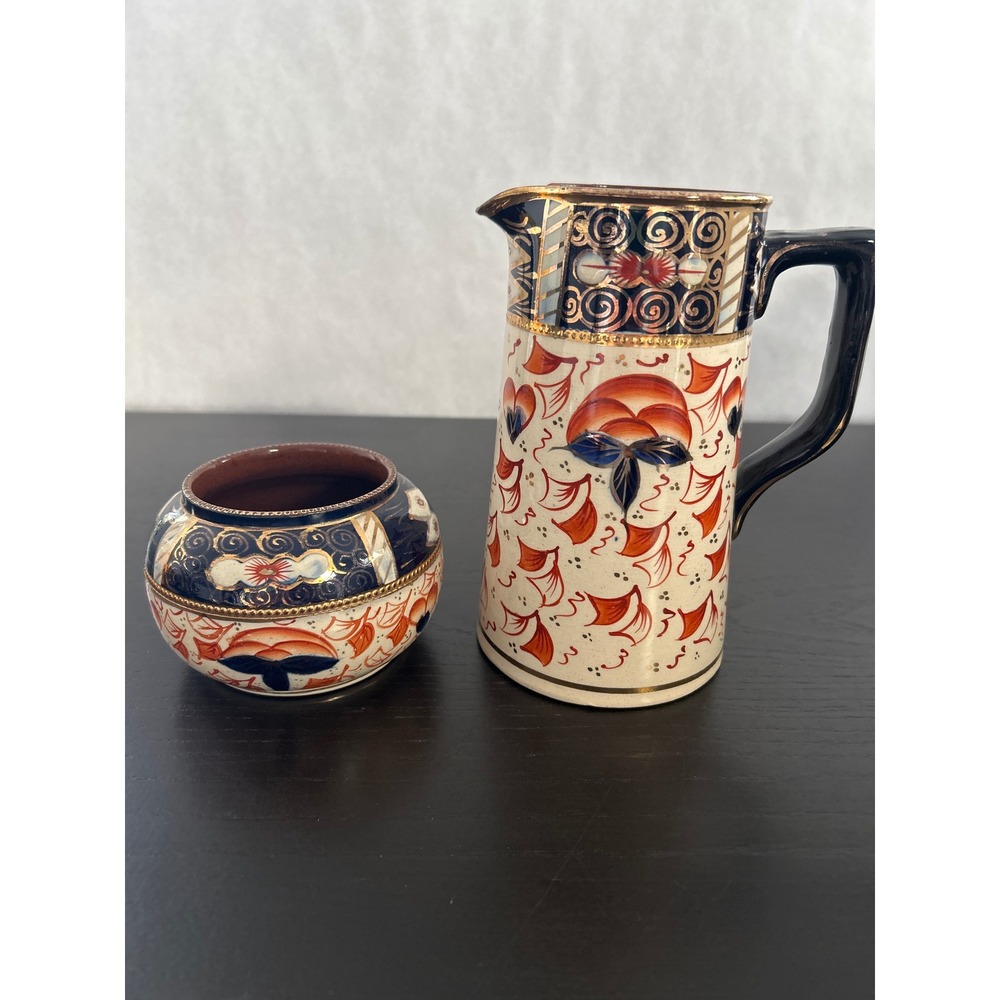 Antique Welsh Gaudy Imari Old Royal Stanley Ware Jug and Bowl Unique